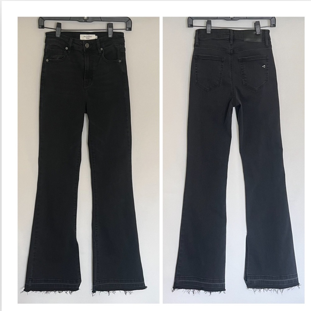 Women’s Hidden High Waist Frayed Split Hem Flare Retro Jeans; Size: 25